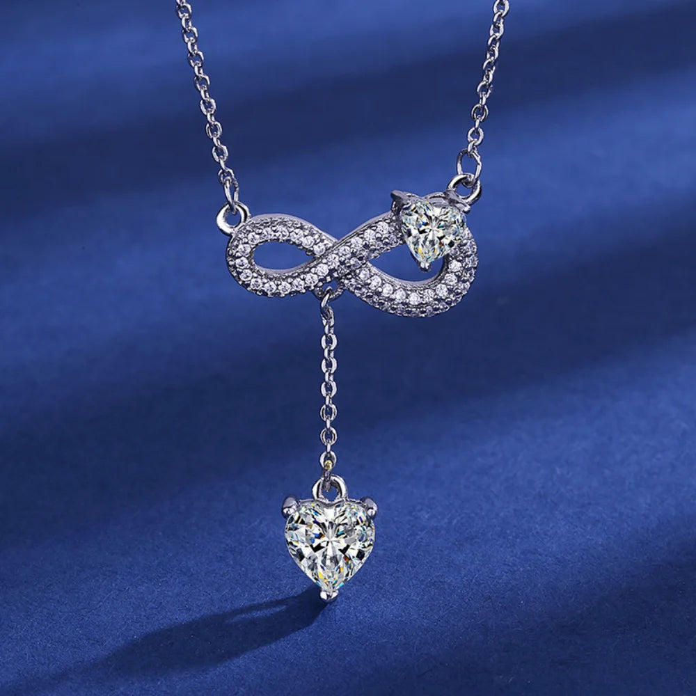 luckacco 925 sterling silver necklace tassel heart pendant sparkling zircon women's necklace birthday party gift jewelry accessories