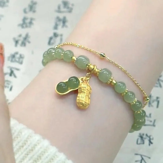 Luckacco LATS Green Glass Imitation Opal Bracelet for Women Exquisite Gold Color Leaves Wrist Strap Bangle Chain Bracelets Girls Gifts
