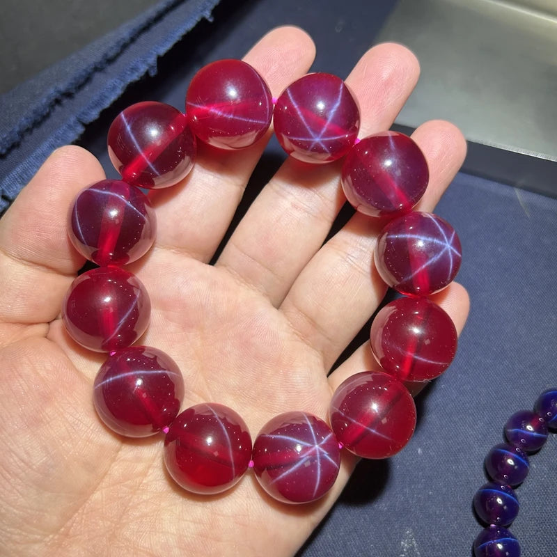 luckacco red star stone ruby jewelry beads bracelet synthetic corundum 9 mohs 14mm 16mm 18mm