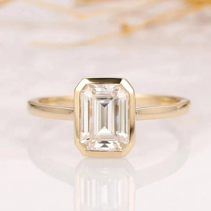 Luckacco Luxury 1-3ct Emerald Cut Moissanite Ring 925 Sterling Silver Engagement Solitaire Rings for Girl Gold Plated Anniversary Gifts