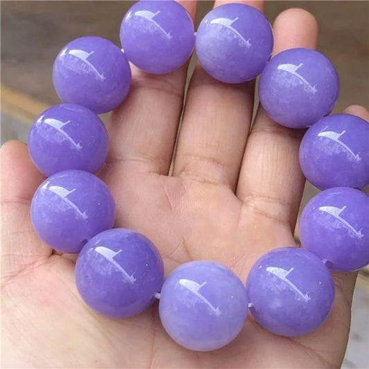 Luckacco Seed Violet Large Round Beads Jadeite Waxy Purple Quartzite Jade Bracelet