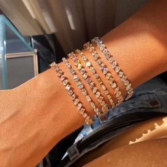 Luckacco 5A Cubic Zirconia Iced Out Bling Geometric CZ Tennis Chain Bracelet For Women Luxury Jewelry