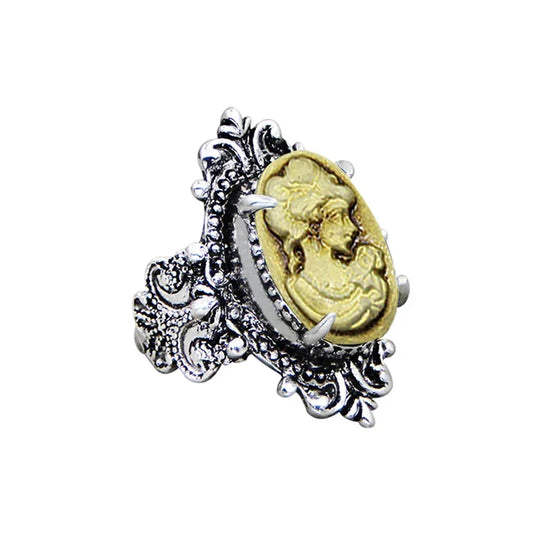 Luckacco Vintage 6 Colors Lady Queen Cameo Rings For Women Antique Silver Plated Flower Plant Pink Cameo Ring Fashion Jewelry