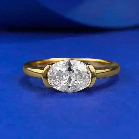 Luckacco 14K Gold Vintage Lab Diamond Ring 100% Real 925 Sterling Silver Party Wedding Band Rings for Women Engagement Jewelry Gift