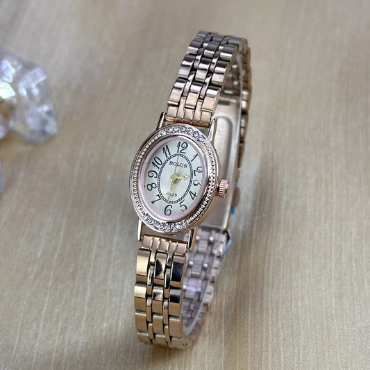 Luckacco Elegant Women Diamond Oval Watch Female Hand Watch Steel Small Original Luxury Ladies Wristwatch Golden Relógio