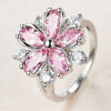 Luckacco Cute Female Pink Crystal Stone Ring Charm Silver Color Thin Wedding Rings For Women Dainty Bride Flower Zircon Engagement Ring