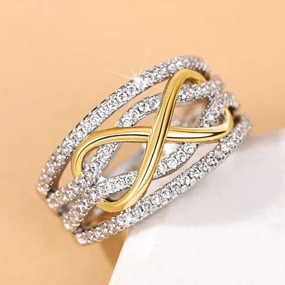 Luckacco Fashion Infinite Love Rings for Women Full Bling Iced Out Cubic Zirconia Wedding Engagement Rings Trendy Luxury Jewelry Anillos
