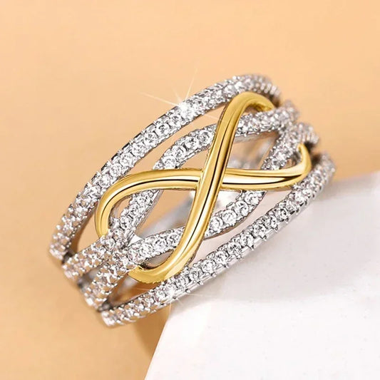 Luckacco Fashion Infinite Love Rings for Women Full Bling Iced Out Cubic Zirconia Wedding Engagement Rings Trendy Luxury Jewelry Anillos