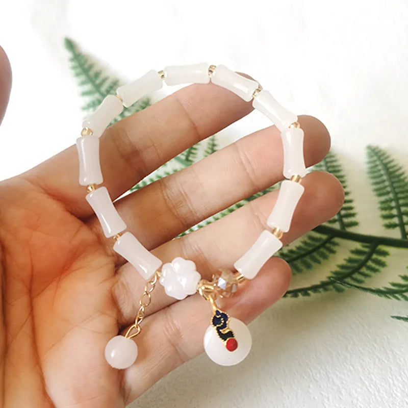 luckacco diy oriental ethnic style blessing bracelet step by step, white as jade bracelet, high end business gift versatile