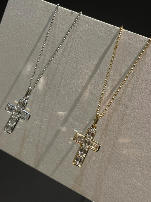 Luckacco 18K Solid Real Gold Lab Grow Diamond Necklace 6 stone emerald 2CT Round Cross Pendant IGI Diamond CVD/HPHT Custom 14K gold