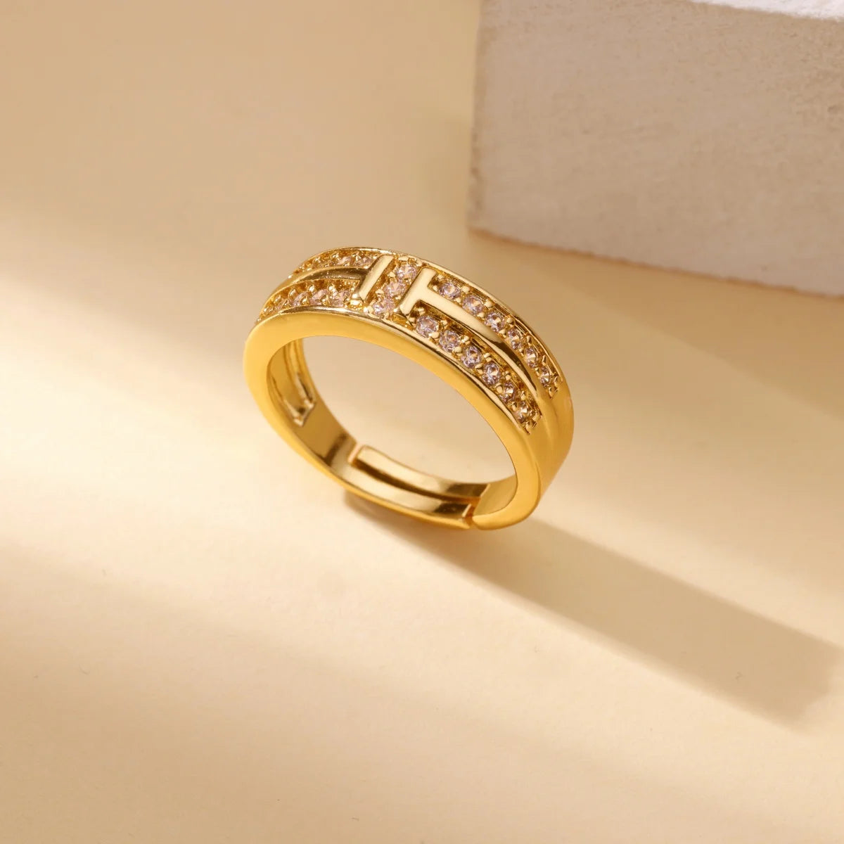 luckacco luxury zircon geometric rings for women gold color adjustable  stainless steel heart flower ring wedding fashion jewelry gift