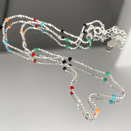 Luckacco New 925 Sterling Silver Colorful Round Beads Necklace Delicate Charm Temperament Choker Birthday Gift for Women's Fine Jewelry