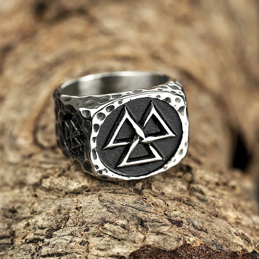 Luckacco Vintage Nordic Viking Ring Stainless Steel Men Ethnic Belief Odin Compass Valknut Tree of Life Ring Amulet Jewelry