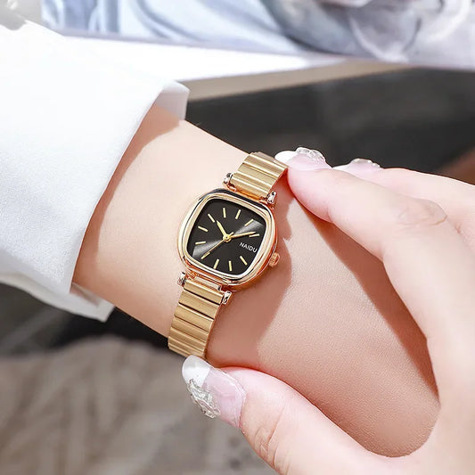 Luckacco Brand Small Square Ladies Watches Adjustable Stainless Steel Strap Quartz Wristwatches for Women Fashion Luxury Gift Clock