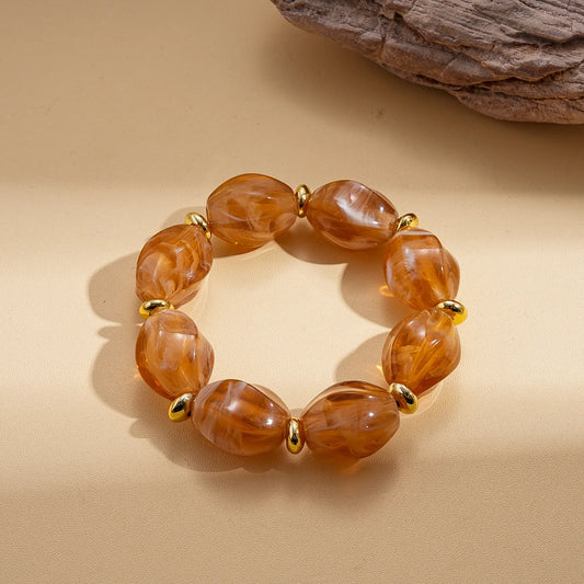 Luckacco 7 Styles Trendy Splicing Acrylic Round Beads Bracelets Bohemian Thick Irregular Resin Elastic Bangles Retro Jewelry for Women F