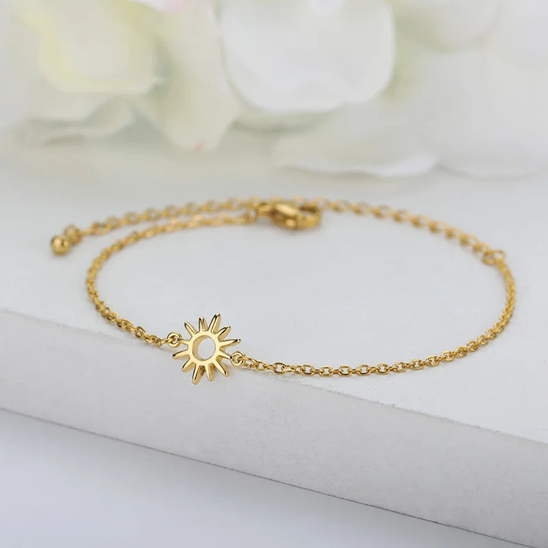 luckacco elegant zircon flowers bracelet for women girls charm gold color stainless steel plant bracelets luxury designer jewelry gifts