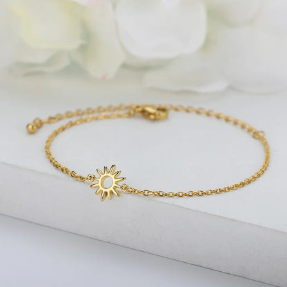 Luckacco Elegant Zircon Flowers Bracelet For Women Girls Charm Gold Color Stainless Steel Plant Bracelets Luxury Designer Jewelry Gifts