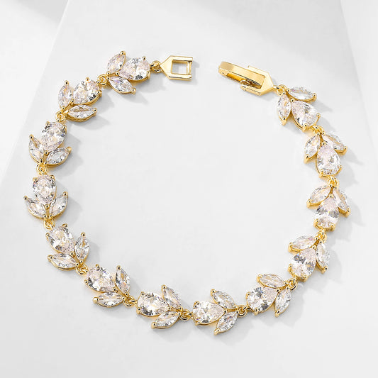 Luckacco picks Luxury AAA Cubic Zirconia Wedding Bracelets for Women High Quality White Gold Color Leaf Charm Bracelet Bangles