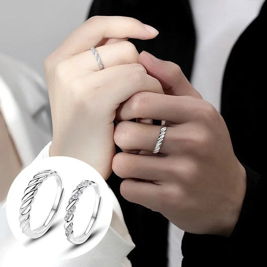 Luckacco High-quality Couple Wedding Ring for Woman Men 2Pcs Love Heart Zircon Adjustable Rings Fashion Stainless Steel Engaged Jewelry