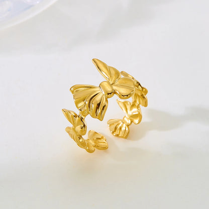 Luckacco Trendy Gold Color Stainless Steel Ring for Women Bohemian Shell Starfish Conch Flower Butterfly Heart Ring Party Jewelry Gift