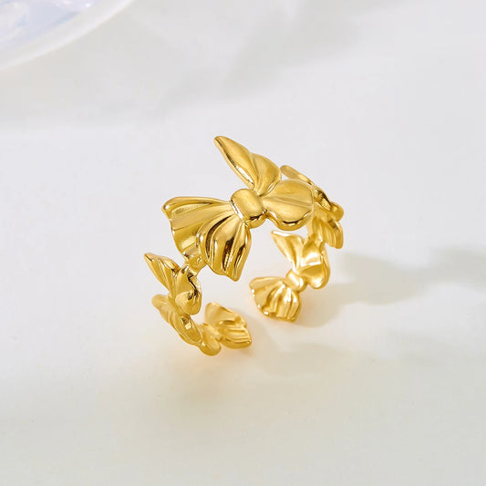 Luckacco Trendy Gold Color Stainless Steel Ring for Women Bohemian Shell Starfish Conch Flower Butterfly Heart Ring Party Jewelry Gift