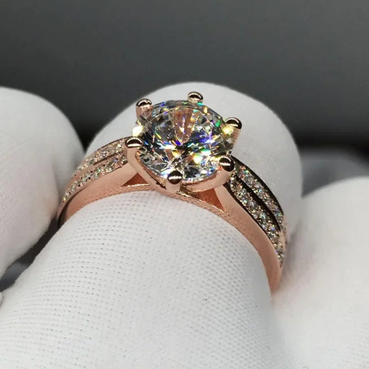 Luckacco 18K Rose Gold 3ct Lab Diamond Promise Ring Engagement Wedding Band Rings for Women Bridal Jewelry Gift
