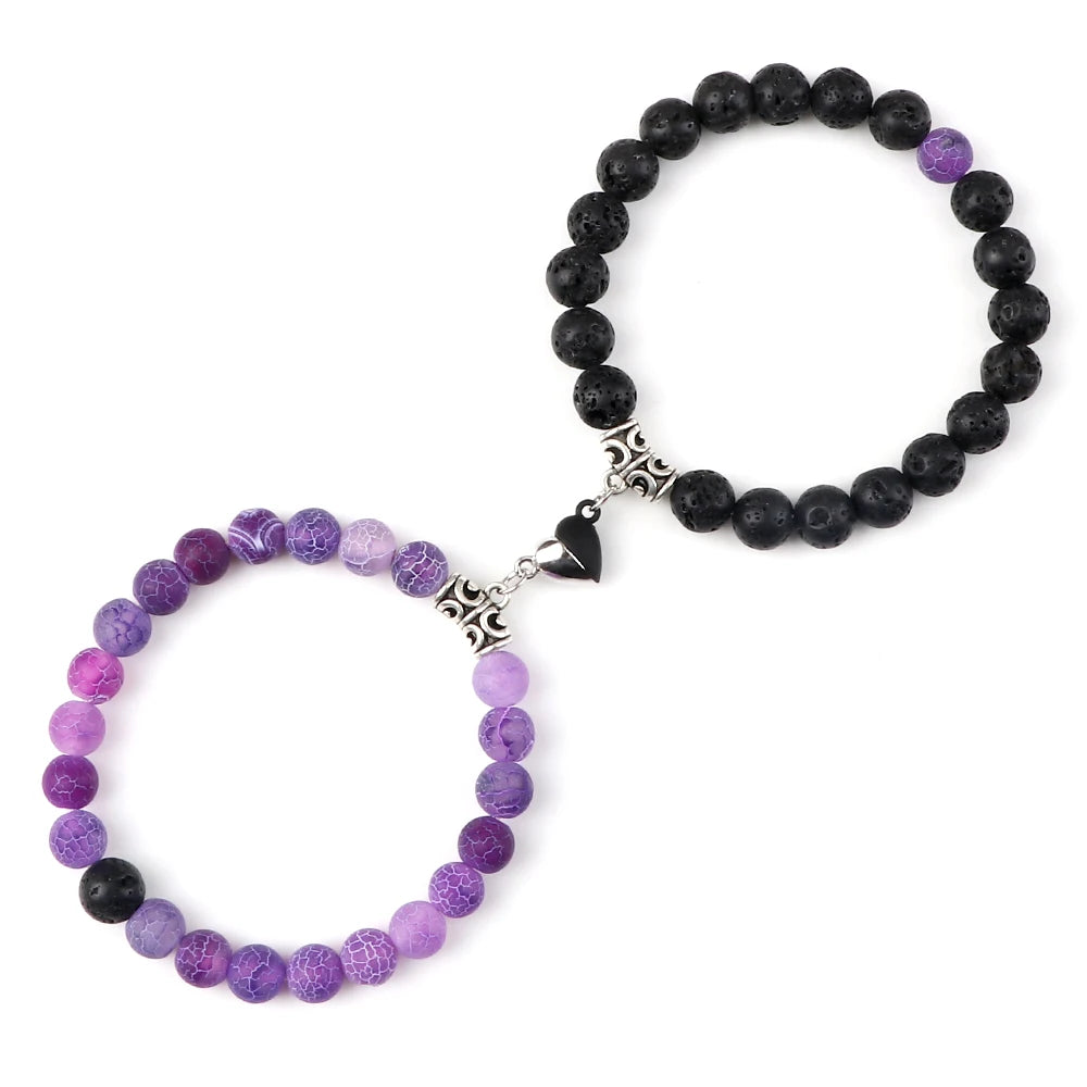 luckacco 2pcs/set natural stone beaded bracelet for lovers distance heart magnet buckle couple bracelets friendship fashion jewelry gifts