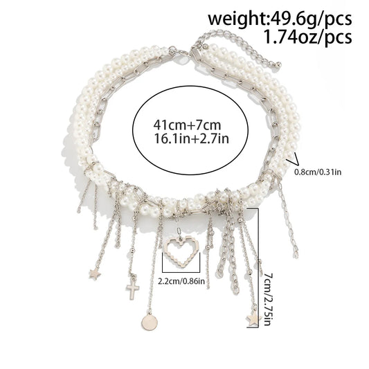 Luckacco Multi-layered Pearl Necklace for Women Party Y2K Trendy Clavicle Chain Fashion Heart Pendant Jewelry Accessories Gifts