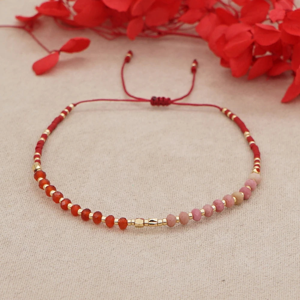 luckacco irregular crystal bracelet colorful beaded waterproof jewelry handmade gift for women teen girl adjustable rope chain bracelets