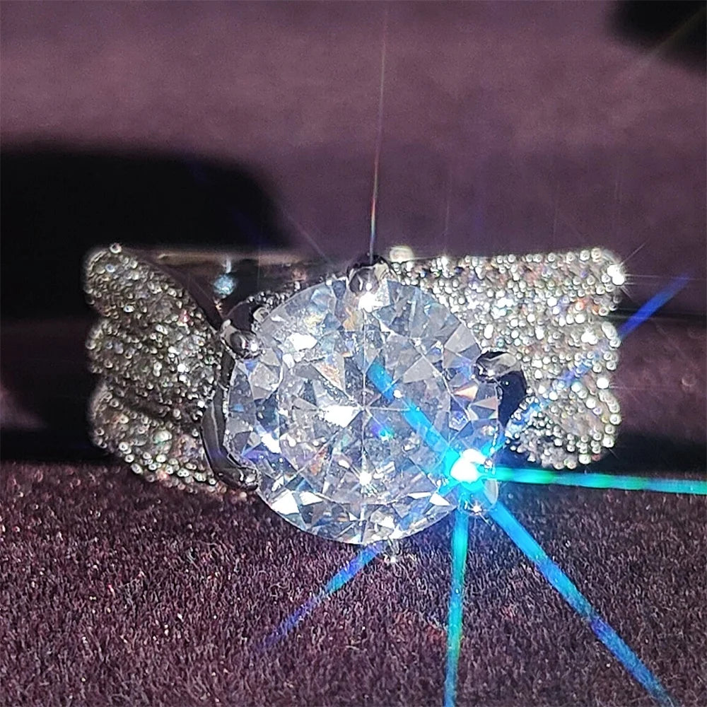 luckacco 10mm cubic zirconia wedding bands ring for women luxury crystal cz ring engagement accessories new arrival trendy jewelry r7851