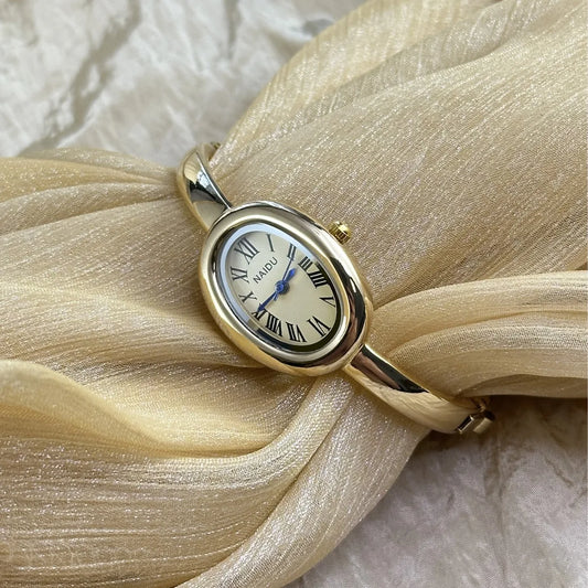 Luckacco Luxury Women Roman Oval Dial Quartz Watch Brand Luxury Gold Color Bangle Wristwatch Relogio Feminino Gifts Clock Montre Femme