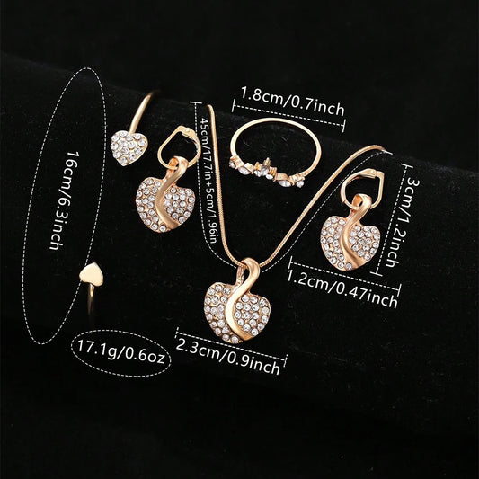 Luckacco Women's Quartz Watch Gold Luxury Women Ring Necklace Earring Rhinestone Fashion Wristwatch Casual Ladies Watches Jewelry Set ﻿