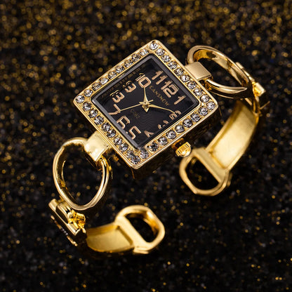 Luckacco UTHAI W85 Women's Watches Open Bracelet Watch Set Diamond Dial Square Girls' Watch Hollow out Female's Fashion Quartz Wristwatch