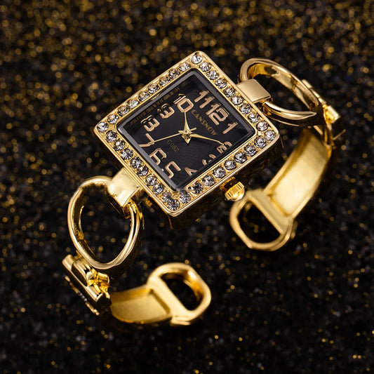 Luckacco UTHAI W85 Women's Watches Open Bracelet Watch Set Diamond Dial Square Girls' Watch Hollow out Female's Fashion Quartz Wristwatch
