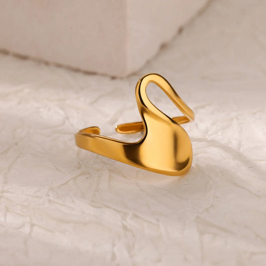 Luckacco Double Heart Rings For Women Gold Color Stainless Steel Open Adjustable Ring Female Fashion Party Wedding Aesthetic Jewelry Gift