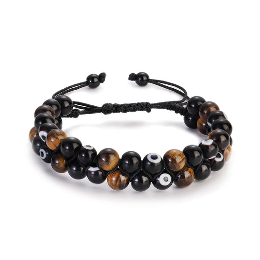 Luckacco Fashion Men Tiger Eye Natutal Stone Beaded Braided Bracelet Bangles Handmade Double Layer Lapis Lazuli Bracelets Hommes