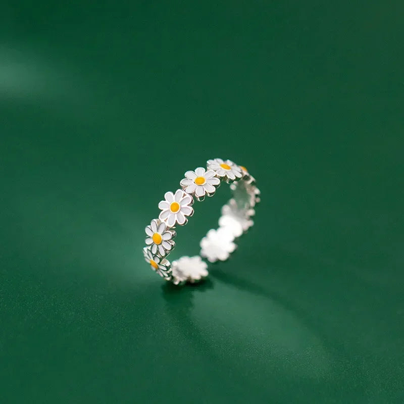 luckacco vintage daisy flower rings for women style adjustable opening finger ring bride wedding engagement statement jewelry
