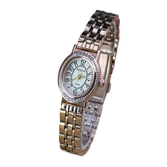 Luckacco Elegant Women Diamond Oval Watch Female Hand Watch Steel Small Original Luxury Ladies Wristwatch Golden Relógio