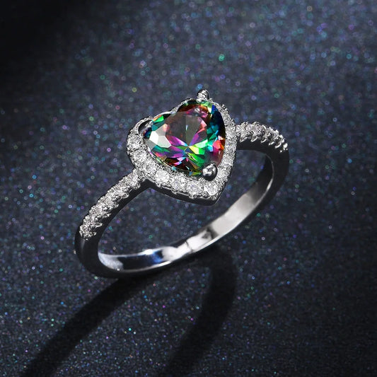Luckacco Romantic Pink Heart shaped Ring for Female Cubic Zirconia Bridal Wedding Party  with Minimalist Fashion Jewelry Accessories
