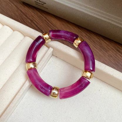 Luckacco Splicing Bamboo Tube Acrylic Smudging Bangles for Women Men Fashion Geometric Elastic Bracelets Bangles Jewelry Couple Gifts F