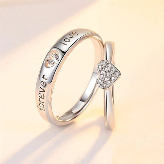 Luckacco 2Pcs Silver Color Luxury Zircon Crown Cross Couple Rings For Lovers Forever Endless Love Wedding Bands Ring Valentines Day Gifts
