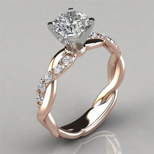 Luckacco Cross-twisted Zircon Ring Moissanite Plated Infinity Ring Two-color Princess Square Zircon Ring Jewelry Plated with 18k Wedding