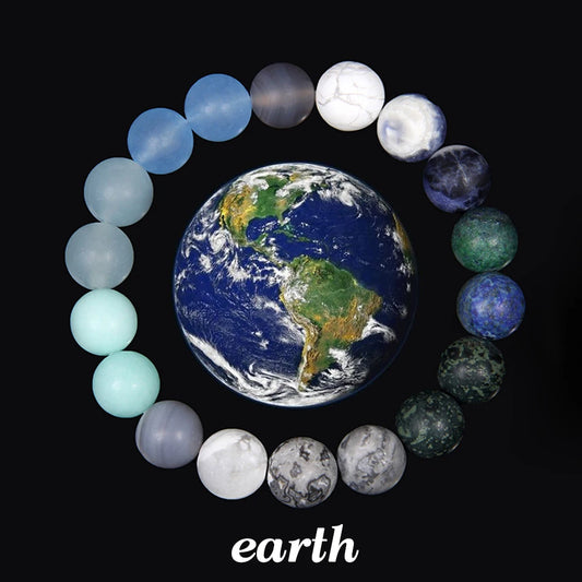 Luckacco 2024 New Universe Galaxy Bracelet Simple 10MM Natural Sodalite Turquoises Stone Bead Bangle Planet Solar System Earth Mars Gift