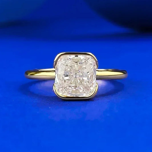 Luckacco 14K Gold Vintage Lab Diamond Ring 100% Real 925 Sterling Silver Party Wedding Band Rings for Women Engagement Jewelry Gift