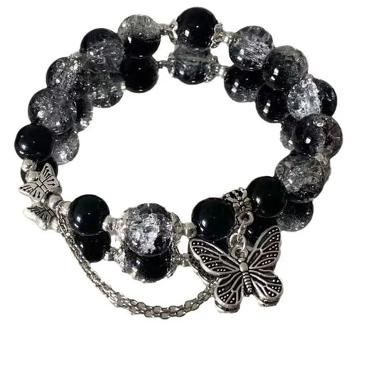 Luckacco Fashion Beaded Bracelet Black Color Butterfly Pendant Women's Trends Party Jewelry Accessories Gifts