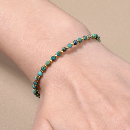 Luckacco 1pc 3mm Natural Turquoise and Seed Beads Bracelet with Brass Clasp for Daily Wear Birthday Stone Mother's Day Gift