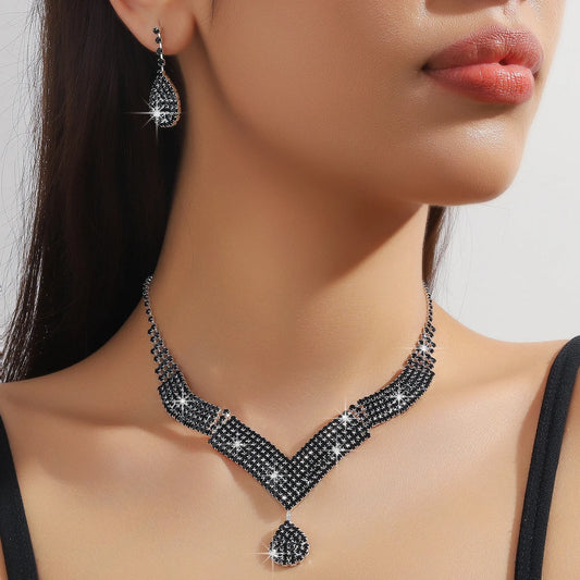 Luckacco 3pcs fashionable rhinestones, water droplets, necklaces, earrings, jewelry sets, women's wedding accessories