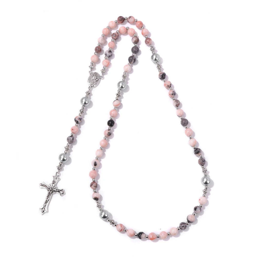luckacco catholic jesus cross bracelet men religious prayer rosary bangle 50cm natural african turquoises lava gem stone bead bracelet
