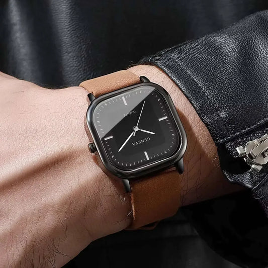 Luckacco Fashion Square Dial Men Watch Minimalist Casual Leather Strap Quartz Wristwatch Man Clock Relogios Masculino (Without Box)