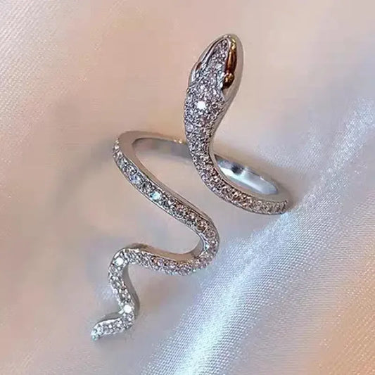 Luckacco Snake Ring for Women Micro Inlaid Zircon Wound Small Female Simplicity Adjustable Opening Rings Index Finger Ring Jewelry